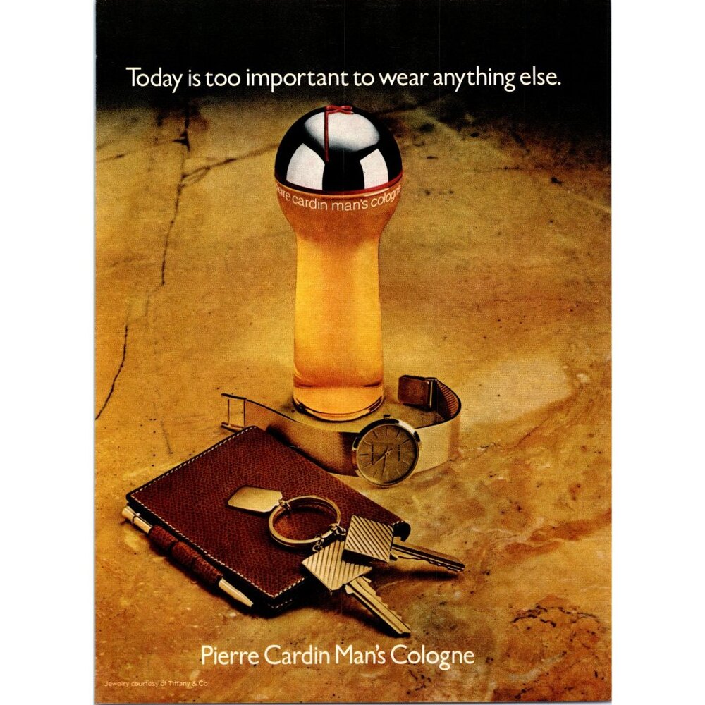 1981 Pierre Cardin Man's Cologne Vintage Print Ad Gold Watch Wallet Wall Art